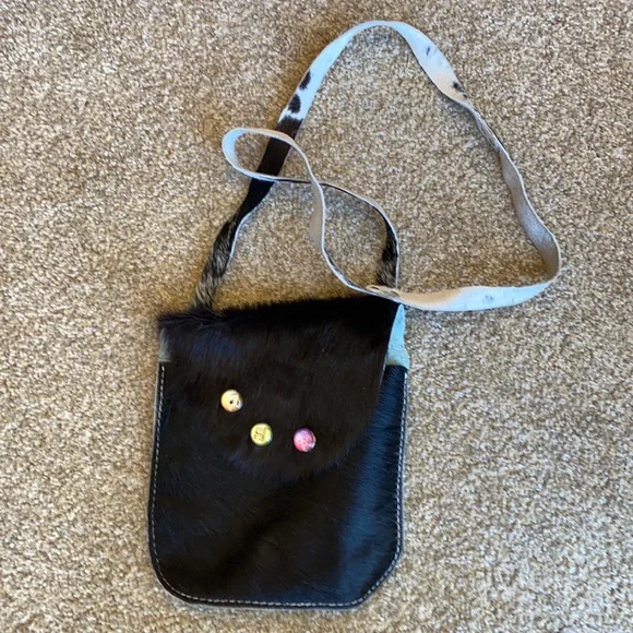 Cowhide leather with fur purse handbag - Picture 3 of 12